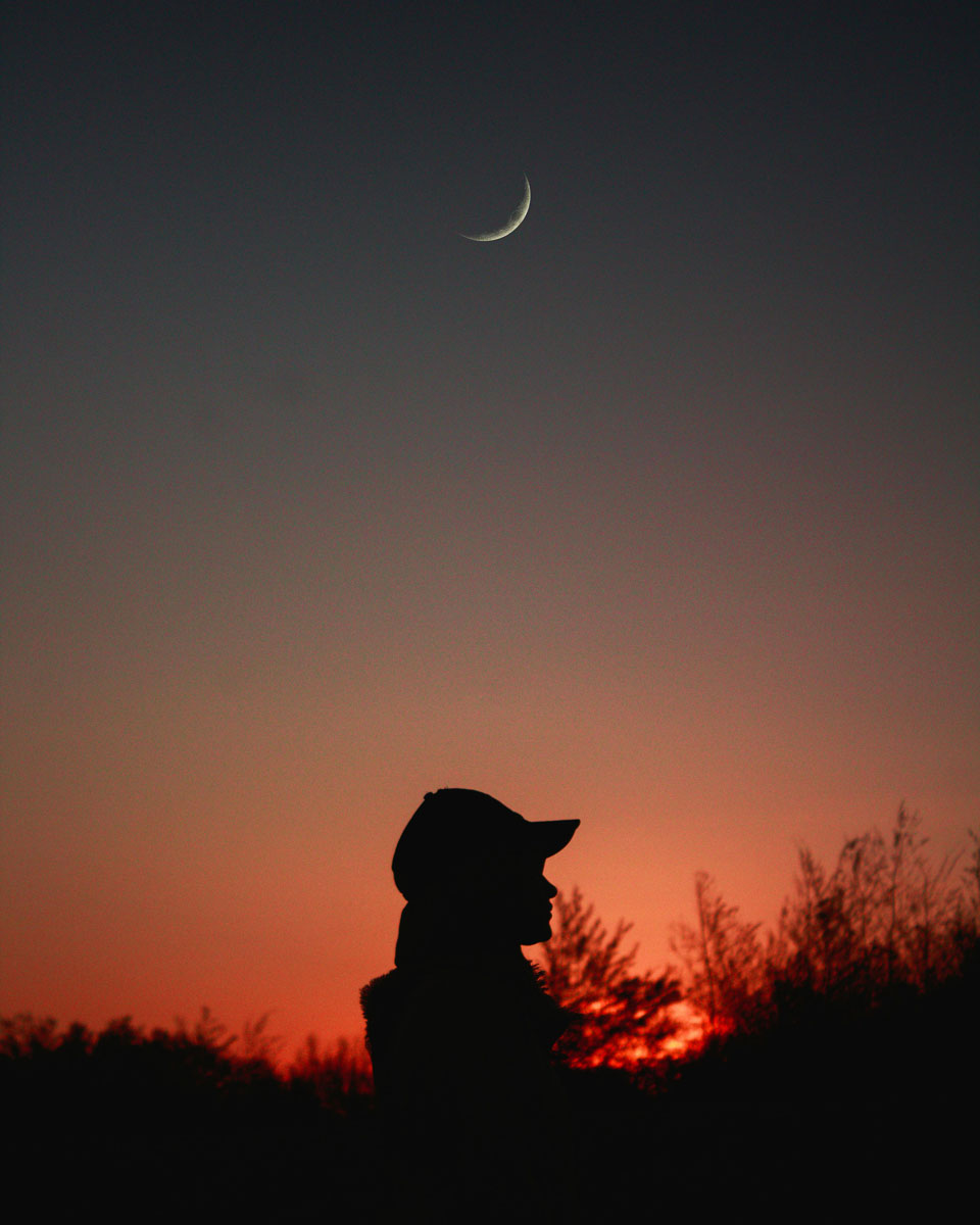 Silhouette au crépuscule avec croissant de lune — Horoscope
